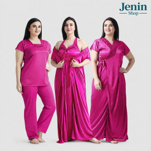 4 Part New Model Night Dress Pink
