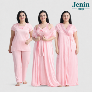 4 Part New Model Night Dress Light Pink