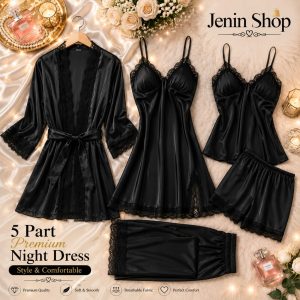 5 Part Night Dress Black Lace Black